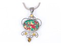Sterling Silver Striking Multi Color Glass And Composite Pendant, On Chunky Snake Chain