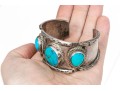 Sterling Silver Three Stone, Rope Edged Southwestern Style Cuff Bracelet