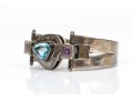 Sterling Spectacular Chunky Contemporary Free Form Blue Topaz And Amethyst Bangle Bracelet
