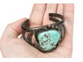 Dee Morris Sterling Rope And Fan Edged Turquoise Southwestern Style Cuff Bracelet