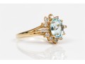 14k Yellow Gold Lovely Oval Aquamarine And Diamond Halo Ring, Size 6.75