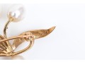 14k Yellow Gold Striking Cultured Freshwater Pearl Leaf And Spray Motif Brooch