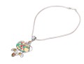 Sterling Silver Striking Multi Color Glass And Composite Pendant, On Chunky Snake Chain