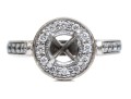 18k White Gold Beautiful Chased Diamond Set Halo Semi Mount, App. 0.24 TCW, Size 5.25