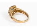 10k Gold Lovely Oval Blue Sapphire And White Sapphire Ribbed Halo Ring, Size 7+