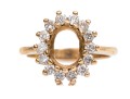 14k Yellow Gold 9x7 Oval Moissanite Halo Semi Mount Ring, Size 6.5