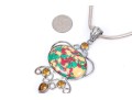 Sterling Silver Striking Multi Color Glass And Composite Pendant, On Chunky Snake Chain