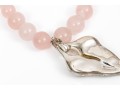 Striking Graduated Pink Rose Quartz Necklace With Brutalist Heart Pendant