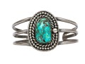 Sterling Silver And Rope Edged Turquoise Southwestern Style Cuff Bracelet