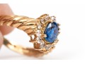 10k Gold Lovely Oval Blue Sapphire And White Sapphire Ribbed Halo Ring, Size 7+
