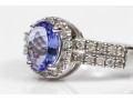 14k White Gold Lovely Oval Tanzanite And Diamond Halo Ring, Size 7