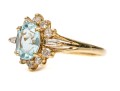 14k Yellow Gold Lovely Oval Aquamarine And Diamond Halo Ring, Size 6.75