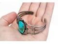 Sterling Silver And Feather Edged Turquoise Southwestern Style Cuff Bracelet