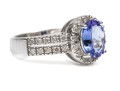14k White Gold Lovely Oval Tanzanite And Diamond Halo Ring, Size 7