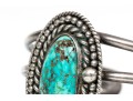 Sterling Silver And Rope Edged Turquoise Southwestern Style Cuff Bracelet