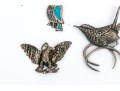 Sterling Silver And 800 Silver Collection Of Assorted Bird Motif Jewelry Pieces
