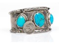 Sterling Silver Three Stone, Rope Edged Southwestern Style Cuff Bracelet