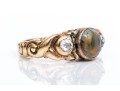 14K Gold Beautiful Antique Cats Eye Chrysoberyl And Diamond Ring, App. 0.17 TCW, Size 6.5,