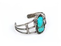 Sterling Silver And Feather Edged Turquoise Southwestern Style Cuff Bracelet