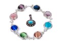 Sterling Silver Fun Multi Color Synthetic Cats Eye Bracelet And Complementary Pendant