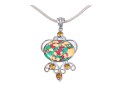 Sterling Silver Striking Multi Color Glass And Composite Pendant, On Chunky Snake Chain