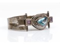 Sterling Spectacular Chunky Contemporary Free Form Blue Topaz And Amethyst Bangle Bracelet
