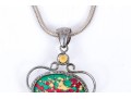 Sterling Silver Striking Multi Color Glass And Composite Pendant, On Chunky Snake Chain