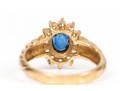 10k Gold Lovely Oval Blue Sapphire And White Sapphire Ribbed Halo Ring, Size 7+
