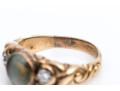 14K Gold Beautiful Antique Cats Eye Chrysoberyl And Diamond Ring, App. 0.17 TCW, Size 6.5,