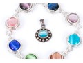 Sterling Silver Fun Multi Color Synthetic Cats Eye Bracelet And Complementary Pendant