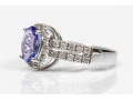 14k White Gold Lovely Oval Tanzanite And Diamond Halo Ring, Size 7