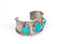 Sterling Silver Three Stone, Rope Edged Southwestern Style Cuff Bracelet