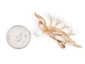 14k Yellow Gold Striking Cultured Freshwater Pearl Leaf And Spray Motif Brooch