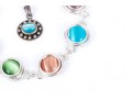 Sterling Silver Fun Multi Color Synthetic Cats Eye Bracelet And Complementary Pendant