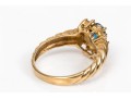 10k Gold Lovely Oval Blue Sapphire And White Sapphire Ribbed Halo Ring, Size 7+