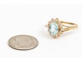 14k Yellow Gold Lovely Oval Aquamarine And Diamond Halo Ring, Size 6.75