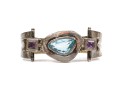 Sterling Spectacular Chunky Contemporary Free Form Blue Topaz And Amethyst Bangle Bracelet