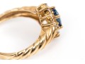 10k Gold Lovely Oval Blue Sapphire And White Sapphire Ribbed Halo Ring, Size 7+