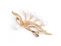 14k Yellow Gold Striking Cultured Freshwater Pearl Leaf And Spray Motif Brooch