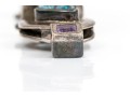 Sterling Spectacular Chunky Contemporary Free Form Blue Topaz And Amethyst Bangle Bracelet
