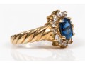 10k Gold Lovely Oval Blue Sapphire And White Sapphire Ribbed Halo Ring, Size 7+