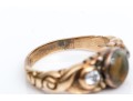 14K Gold Beautiful Antique Cats Eye Chrysoberyl And Diamond Ring, App. 0.17 TCW, Size 6.5,