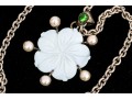 Sterling Silver Lovely Mother-of-pearl Flower Pendant, On Chunky Curb Chain