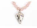 Striking Graduated Pink Rose Quartz Necklace With Brutalist Heart Pendant