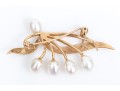 14k Yellow Gold Striking Cultured Freshwater Pearl Leaf And Spray Motif Brooch