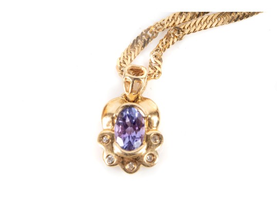 14k Yellow Gold Tanzanite And Diamond Pendant Necklace