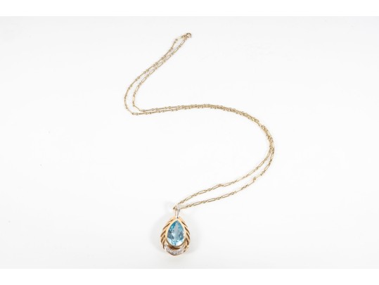 14K Gold Teardrop Topaz & Moissanite Necklace