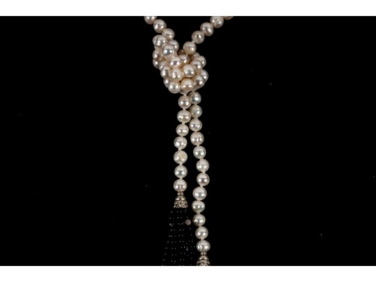 Impressive Ringed Cultured Pearl Tassel Necklace