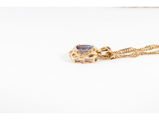 14k Yellow Gold Tanzanite And Diamond Pendant Necklace