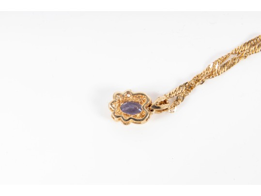 14k Yellow Gold Tanzanite And Diamond Pendant Necklace